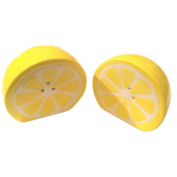 Lemon Salt & Pepper Shakers 4” Figural Citrus Fruit Shaped Willow Street Designs - Picture 2 of 6